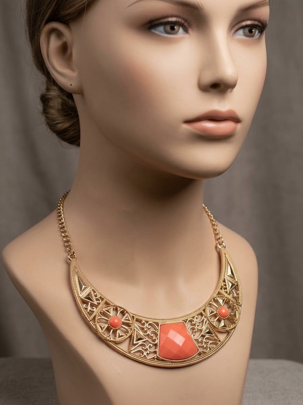 LARA Gold-Tone Filigree Necklace with Coral Accents